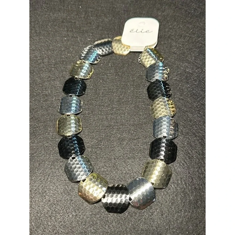 élie Silver Hammered Disc Statement Bracelet Boho Stretch NWT New Jewelry Gift